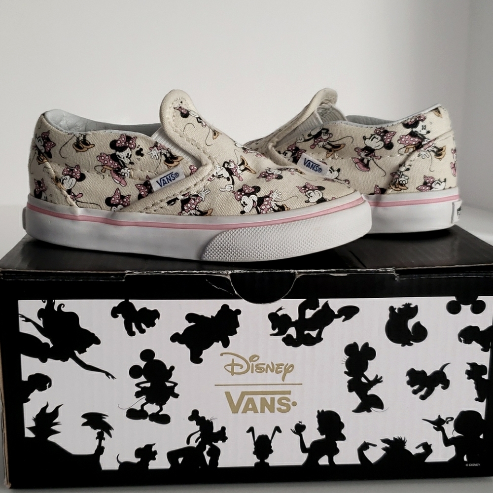 Vans Rare Disney Minnie Mouse Slip On Cream Canvas Sneakers Size Toddlers 6.5